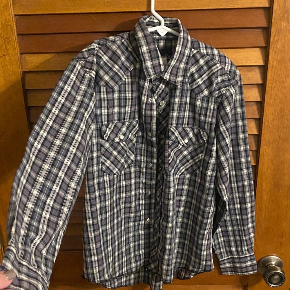 Wrangler Kids Plaid Button Down Shirt - Blue and White